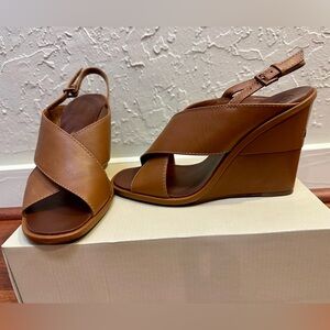 Tory Burch Tan Leather Wedge Sandals